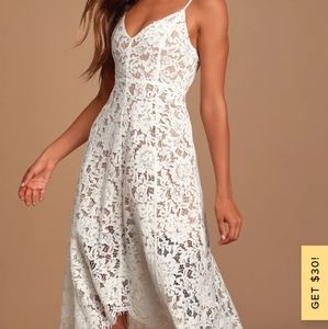 One Wish White Lace Midi Dress